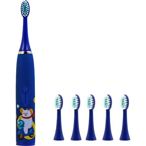 Brosse à dents électrique pour enfants avec 6 têtes de brosse, étanche IPX7, minuteur intelligent intégré, convient aux enfants de 3 ans et plus.-AquaForge