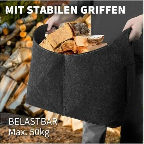 Vedkorg för Öppen Spis, Filtkorg för Ved, Vikbar Filtkorg för Ved, Vedkasse för Ved, Tidningar, Vedträn, 53x30x40cm, Mörkgrå