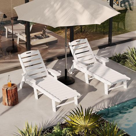 Transat pliable HDPE blanc 5 positions sans roulettes, porte‑gobelet, résistant intempéries charge 204 kg (1/5)