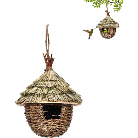 Nido de pájaro, Casita colgante para pájaros, Nido de paja para pájaros, Nido de pájaro hecho a mano, 171722 cm, canarios, etc, Marrón (1/5)