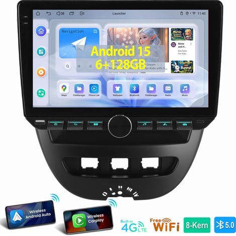 Pour Peugeot 107 Citroen C1 Toyota Aygo 8 cœurs 6+128G Android 15 Carplay Autoradio GPS 6+128G (1/5)