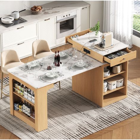 table extensible îlot cuisine avec roulettes Nature OKMYHOME (1/5)