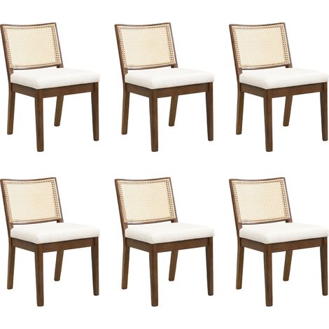 Set di 6 sedie da pranzo/cucina, dimensioni 48x46x78,5 cm, spessore 7 cm, struttura in legno massello, schienale alto in rattan, finitura noce