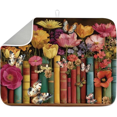 Tapis de séchage rétro pour comptoir de cuisine, 45,7 x 61 cm, motif floral vintage, tapis d'égouttage absorbant, grand tapis résistant à la chaleur pour robinet de table, évier, café (1/5)
