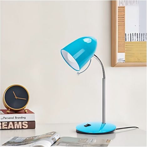 Abat-jour de table métal bleu col flexible, douille E27, design original pour étude bureau