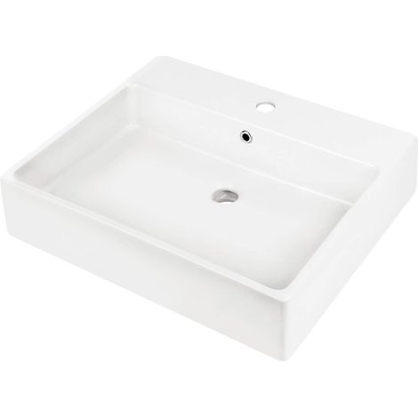 Lavabo à poser ou suspendu avec base pour robinet 60x50 cm en céramique blanche - Varisto