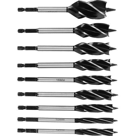 Set mit 9 Holzbohrern aus Kohlenstoffstahl, 4-schneidiger Sechskantschaft, professionelles Holzbearbeitungswerkzeug-Set (1/5)