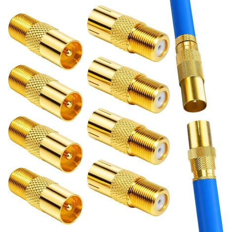 Lot de 8 Adaptateurs Coaxiaux TV F Femelle à Mâle,Connecteurs Plaqués Or pour Câble SAT et Antenne,Connecteurs Coaxiaux pour Câble SAT, Prise Antenne TV,pour Raccords Antenne et Appareils Numériques (1/5)