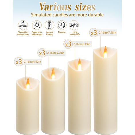 Candele LED a batteria adatte all'uso esterno. Lampada a candela in plastica simile alla cera di paraffina. 12 pezzi. (1/4)