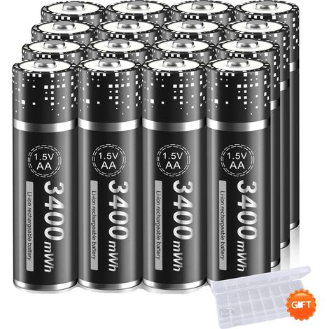 Batterie Lithium-ion Rechargeable PALO AA, Capacité de 3400 mWh, Inclut Chargeur USB Intelligent (1/2)