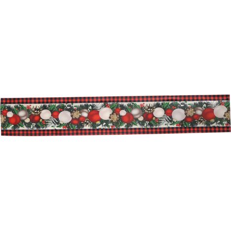 Tovaglia natalizia in lino a quadri rossi e neri, lunga 183 cm.