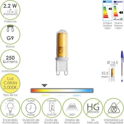 Bombilla Led Rosca G9. 2.2 Watt. Equivale A 15 Watt. 250 Lumenes. Luz Calida (3000º K.)