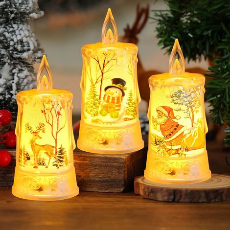 CCYKXA Set mit 3 flammenlosen LED-Weihnachtskerzen mit Rentier, Weihnachtsmann und Schneemann, batteriebetrieben, für die Tischdekoration im Innenbereich (warmweiß, 3 Stück) (1/5)