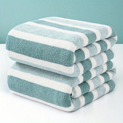 Ensemble de 2 serviettes de bain extra larges, luxueuses, douces et à rayures, ultra-absorbantes et à séchage rapide, idéales pour un usage quotidien.(BR) (1/4)