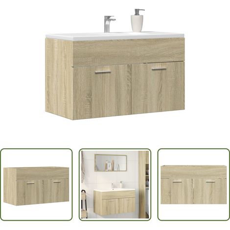 Badmöbel - Waschbeckenunterschrank Sonoma-Eiche 90x38,5x46 Holzwerkstoff (1/5)