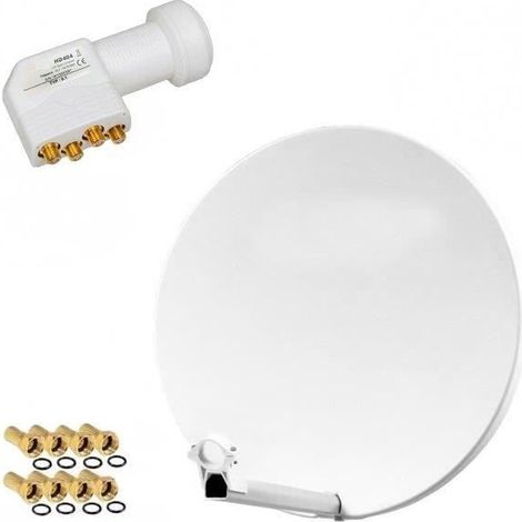 HDME PARABOLE SATELLITE FIBRE COMPOSITE BLANCHE 60CM BRIDES INOX + LNB QUAD HD 4K
