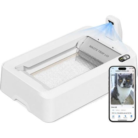 Arenero para Gatos Autolimpiable PetKit PuroBot Crystal Duo con Cubierta/ Control desde APP/ Blanco