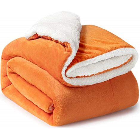 Couverture polaire Sherpa Orange 152x202cm, couvre-lit réversible Double face, doux et chaud, en flanelle, pour canapé (1/4)