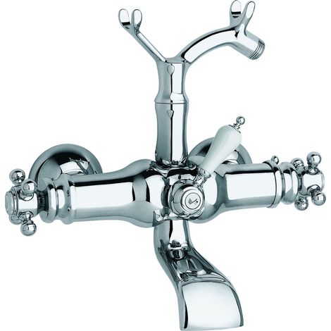 Mitigeur thermostatique de baignoire chromé – Entraxe 150mm – Cartouche métallique anticalcaire – Douchette 1866 2F avec flexible laiton – Grb Grober (1/3)