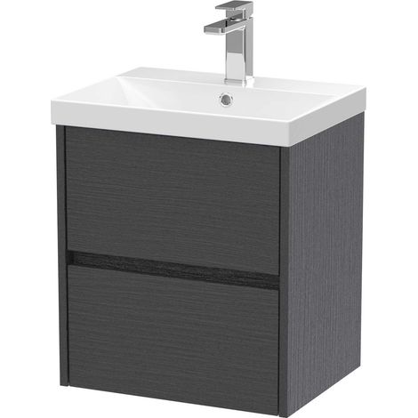 Nuie Havana Graphite Grey Woodgrain 500mm Wall Hung 2 Drawer Vanity Unit and Thin Edge Ceramic Basin - HAV2202D (1/4)