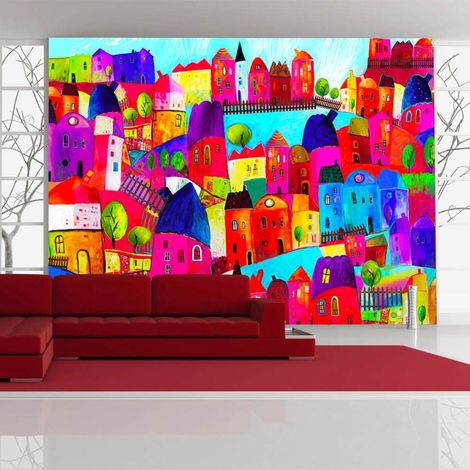 Papier peint ville aux couleurs de l'arc-en-ciel - 250 x 193 cm