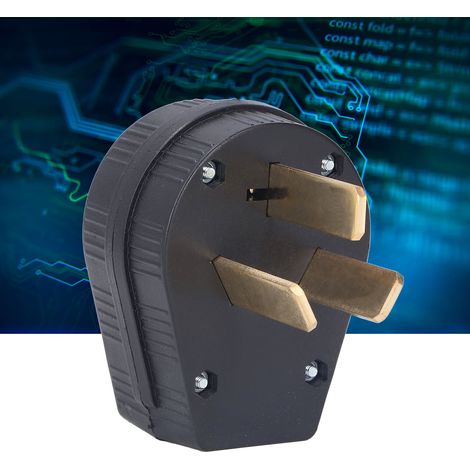 Bouchon mâle industriel 3 broches laiton 50A 250V, conforme norme US, pour applications électriques robustes.