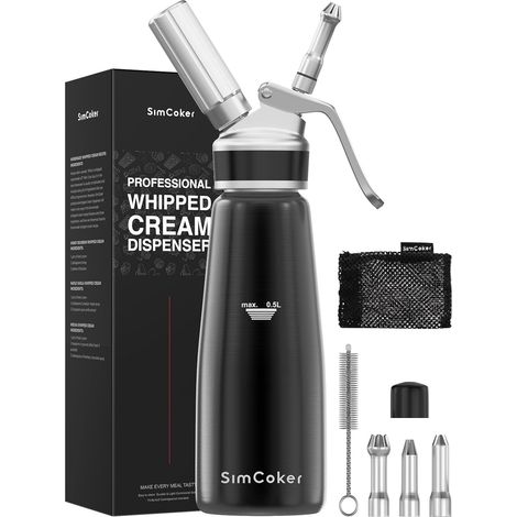 Siphon à Chantilly en Aluminium 500ml / 1 Pint, Anti-Fuite, avec 3 Embouts de Décoration, Facile à Nettoyer, Compatible N2O (Cartouches Non Incluses) (1/5)