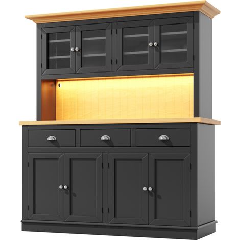 Credenza alta con LED RGB, vetrina in vetro, ripiani regolabili e antiribaltamento nera (1/5)