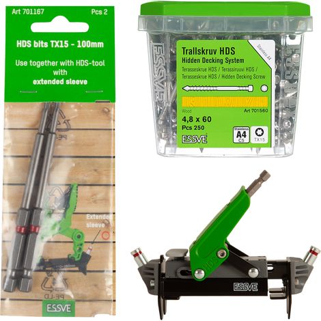 Tornillos para terrazas ESSVE HDS PRO 4,8 x 60 mm x 250 + Puntas TX 15 x 100 mm x 2 + Herramienta (1/5)