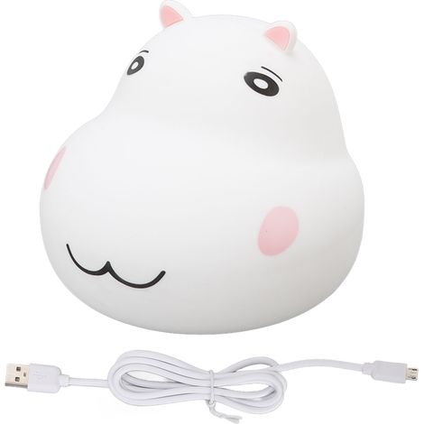 Ortviai Veilleuse tactile en silicone et ABS, forme d’hippopotame, 8 LED, rechargeable USB, batterie 2000 mAh (1/5)