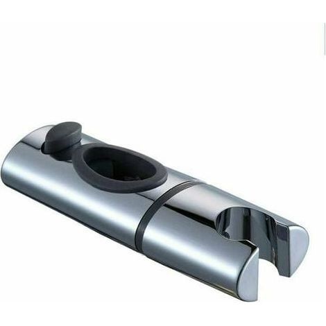Chrome ABS shower head holder, clips onto shower rod, 360-degree rotation, for oval bathroom. (1/4)