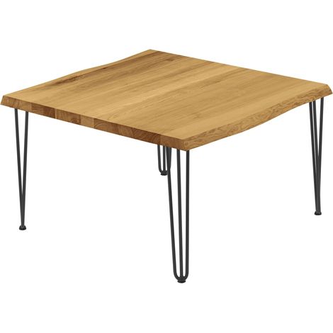 LAMO Manufaktur Esstisch Küchentisch, mit Baumkante 60x60x47 cm (AxBxH), Creative, Rustikal / Schwarz, LKB-01-A-003-9005Cr