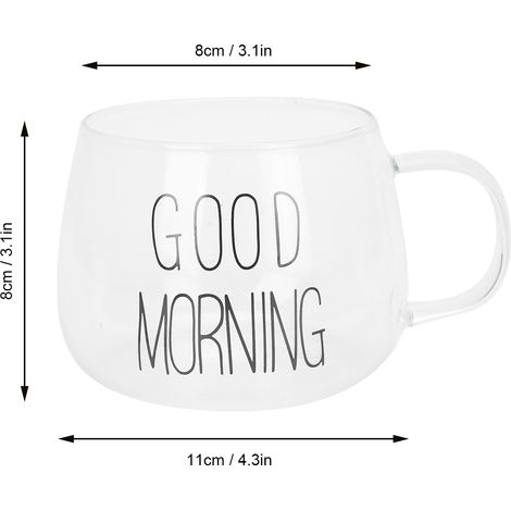Kaffeetasse aus transparentem Borosilikatglas mit Henkel für Milchtee, Cocktails und andere Getränke. Schwarzes Etikett. (1/5)