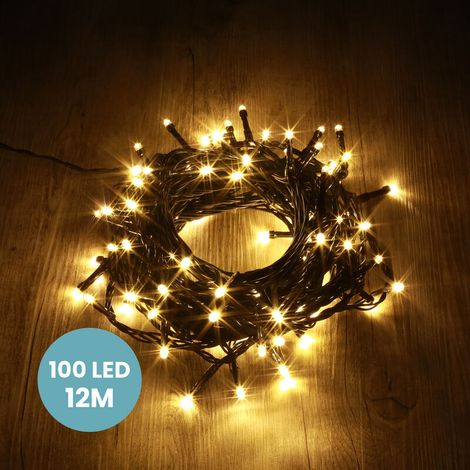 Guirlande Lumineuse 12M Intérieur et Extérieur 100 LEDs Blanc Chaud - Guirlande Lumineuse Sapin Cable Noir avec 8 Modes et Télécommande dont Minuteur pour Noel Decoration et Deco Mariage