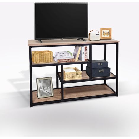 PORTA TV IN LAMINATO E METALLO CM 100X30 H. 65 ROVERE NODATO E NERO (1/3)