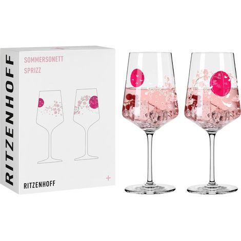 RITZENHOFF 3461007 Set di 2 bicchieri da aperitivo Sprizz da 500 ml - Serie Sommersonett No. 7 con motivo asiatico rosa - Made in Germany (1/5)