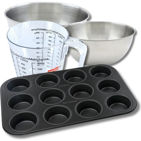 Set pâtisserie avec moule à muffins 12 empreintes 38 x 26 cm, 2 bols à mixer, verre mesureur et spatule Zenker (1/5)
