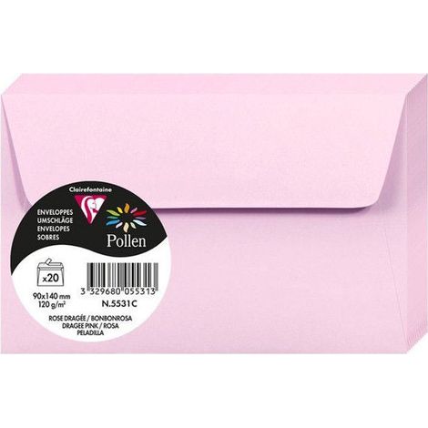 Enveloppe - CLAIREFONTAINE - Pollen - 120g - 90x140 mm - Rose dragée - Paquet de 20
