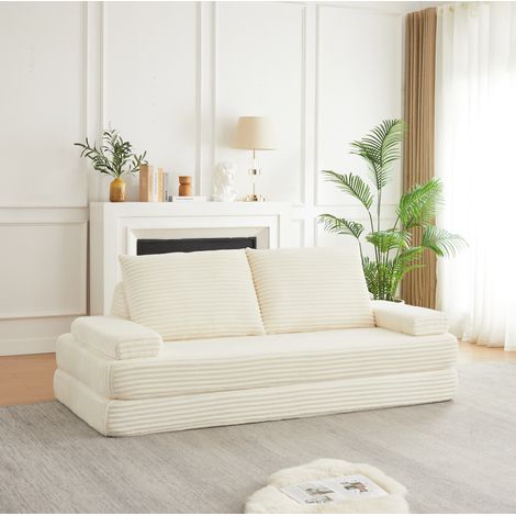 Sofá cama modular de 211,5 cm con respaldos y reposabrazos móviles, pana, beige HAVRYA (1/5)