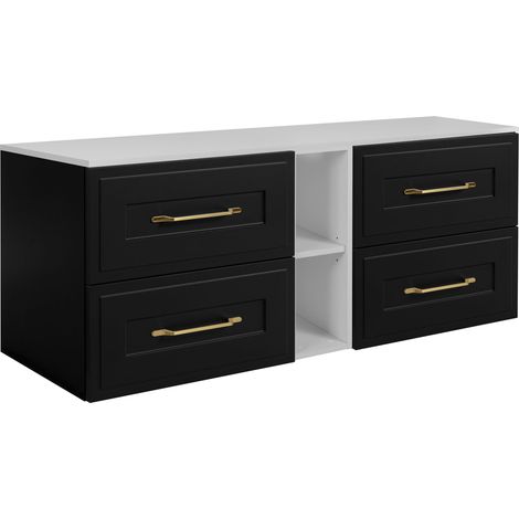 Set di mobili da bagno sotto lavabo, bianco / nero, 180 (2 x 80 + 20) x 46 x 58 cm , 3 colori di maniglie a scelta