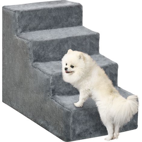 Échelle pour chien portable à 4 marches. revêtement en velours amovible et panneaux de particules. 60 x 35 x 44 cm. grise (1/5)