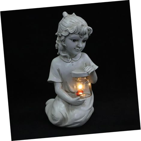Statue De Jardin Solaire Résine Figurine Lumineuse Garçon Fille Décoration Extérieure pour Pelouse Et Jardin Ornement pour Ambiance Chaleureuse (1/5)