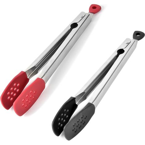 Pinze da cucina, in acciaio inox, in silicone, pinze da portata, pinze per griglia resistenti al calore, confezione da 2 (1/4)