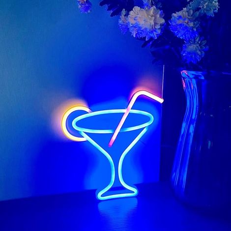 Panneau néon LED verre à vin – Double alimentation piles et USB décoration murale, bar, restaurant, boutique (1/5)