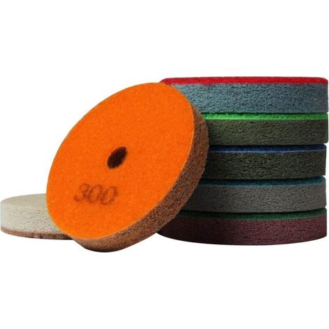 Lot de 7 tampons de polissage en fibre éponge diamantée de 10,2 cm - Grain 300-10000 - Pour carrelage, pierre, marbre, béton, céramique, verre (1/4)