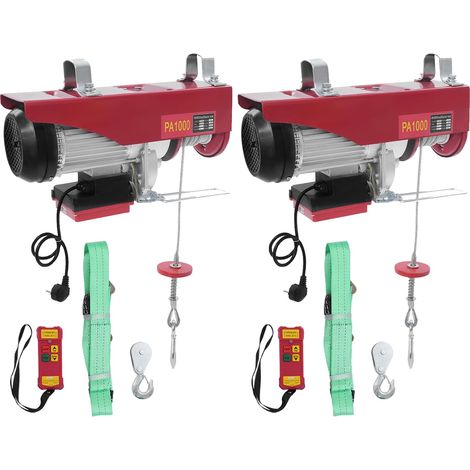 Lot de 2 treuils électriques 1000 kg avec télécommande sans fil, treuil moteur 1800 W, câble en acier de 12 m, vitesse de levage 10 m/min, avec 2 sangles et 2 télécommandes (1/5)