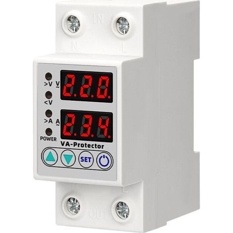 Relais de Protection Din Rail 63A 220V, Réglable Surtension/Sous-Tension, Affichage LED, Protection Contre les Surtensions