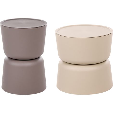 Conjunto de 2 mesitas auxiliares modernas de material sintético para terraza resistentes a la oxidación y al agua marrón y beige Atacama (1/5)