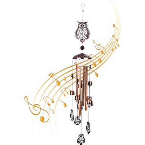 Carillon à vent hibou pour décoration intérieure et extérieure, carillon commémoratif aux sonorités profondes et mélodieuses, idéal pour la décoration de votre terrasse, porche, jardin ou cour. Cadeau (1/5)