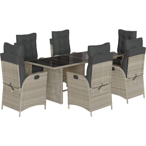 vidaXL Set da Pranzo da Giardino 7 pz Cuscini Polyrattan Grigio Chiaro (1/5)